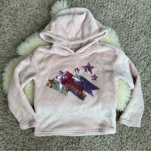 BCBG pink fleece hooded sweatshirt with sequin detail XS 4-5